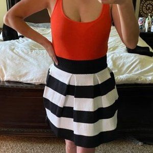 Black & White Striped Pleated Bell Shaped Skirt